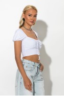 Crop top κοντομάνικο με κορδόνι στο στήθος λευκό Crop top κοντομάνικο με κορδόνι στο στήθος λευκό