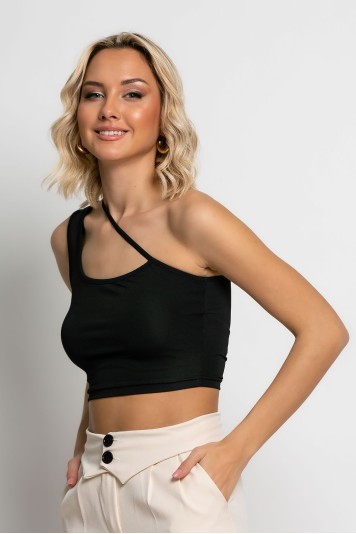 Crop top με λοξή τιράντα λευκό