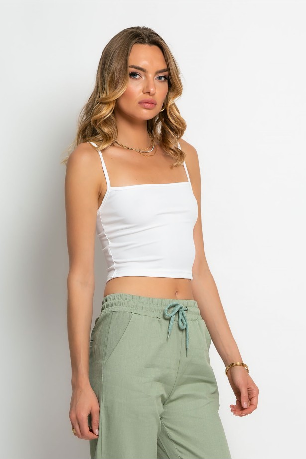 Crop top τιραντέ με τετράγωνη λαιμόκοψη λευκό Crop top τιραντέ με τετράγωνη λαιμόκοψη λευκό