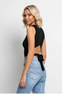 Crop top με ανοιχτή πλάτη και δέσιμο πίσω μαύρο Crop top με ανοιχτή πλάτη και δέσιμο πίσω μαύρο
