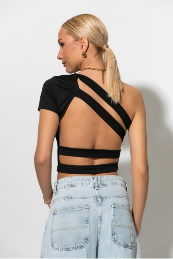 Cropped μπλουζα με σχέδιο στην πλάτη λευκό