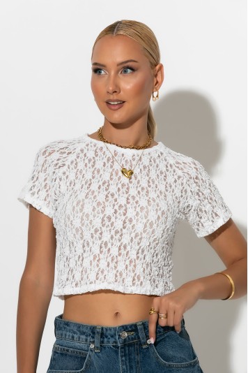 Crop top δαντέλα λευκό