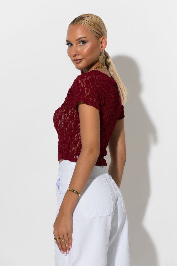 Crop top δαντέλα μπορντό Crop top δαντέλα μπορντό