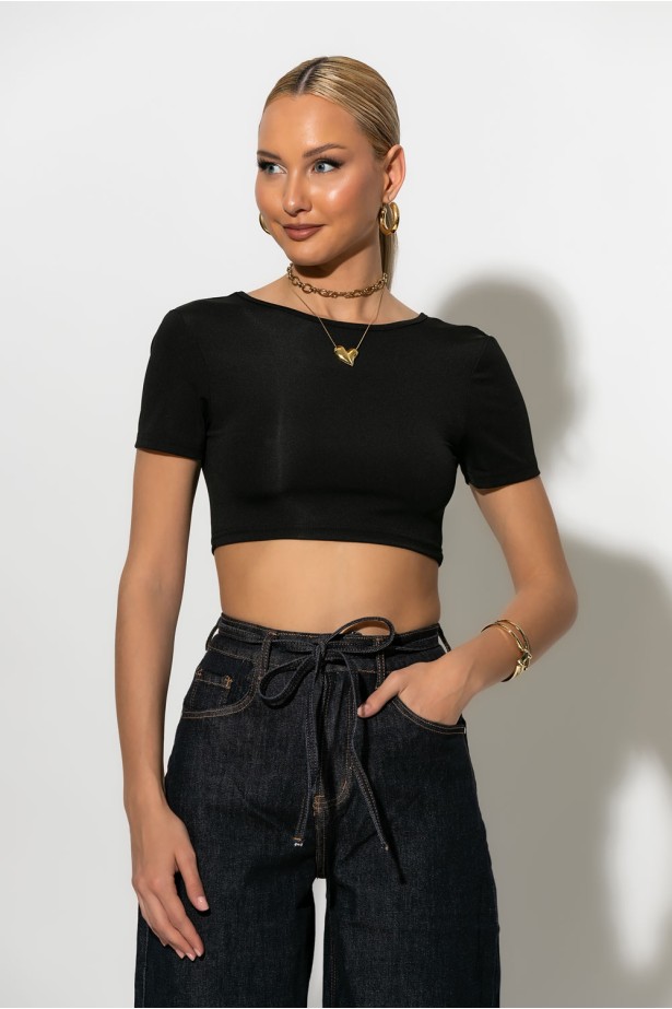 Crop top με σχέδιο στην πλάτη μαύρο Crop top με σχέδιο στην πλάτη μαύρο