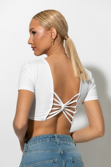 Crop top με σχέδιο στην πλάτη λευκό 