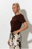 Cropped top με mini patch bear καφέ Cropped top με mini patch bear καφέ