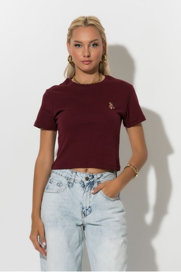 Cropped top με mini patch bear μπορντό