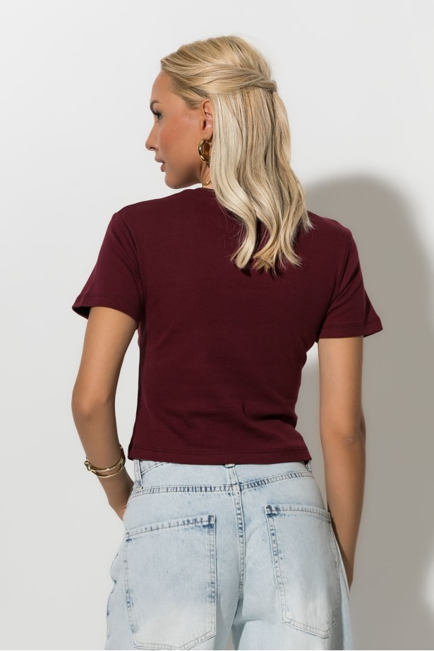 Cropped top με mini patch bear καφέ Cropped top με mini patch bear καφέ