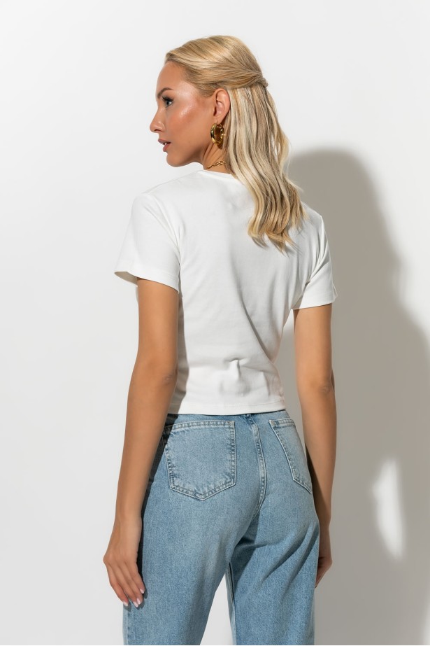 Cropped top με mini patch bear λευκό Cropped top με mini patch bear λευκό