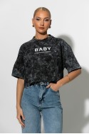 Cropped t-shirt με στάμπα baby ανθρακί Cropped t-shirt με στάμπα baby ανθρακί