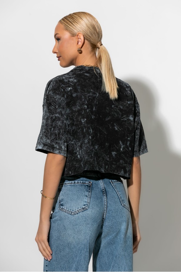 Cropped t-shirt με στάμπα baby ανθρακί Cropped t-shirt με στάμπα baby ανθρακί