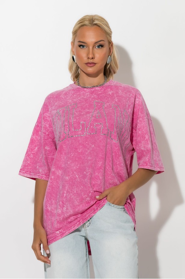 T-shirt με στρας milano ροζ T-shirt με στρας milano ροζ