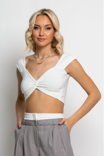 Crop top crossed knot λευκό