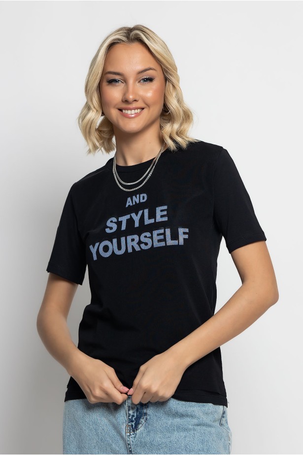 T-shirt σε στάμπα (AND STYLE) και τούλι μαύρο T-shirt σε στάμπα (AND STYLE) και τούλι μαύρο