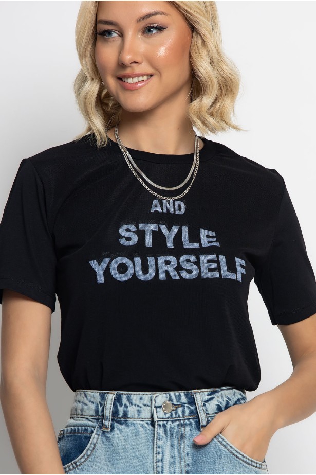 T-shirt σε στάμπα (AND STYLE) και τούλι μαύρο