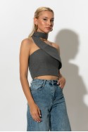 Crop top ασύμμετρο με choker λαιμόκοψη γκρι Crop top ασύμμετρο με choker λαιμόκοψη γκρι