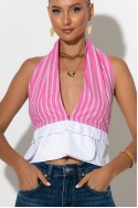 Crop top ριγέ με ανοιχτή πλάτη ροζ Crop top ριγέ με ανοιχτή πλάτη ροζ