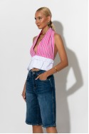 Crop top ριγέ με ανοιχτή πλάτη ροζ Crop top ριγέ με ανοιχτή πλάτη ροζ