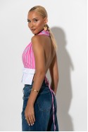 Crop top ριγέ με ανοιχτή πλάτη ροζ Crop top ριγέ με ανοιχτή πλάτη ροζ