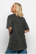 Oversized μπλούζα με φθορές και στάμπα foil (relax) ανθρακί Oversized μπλούζα με φθορές και στάμπα foil (relax) ανθρακί