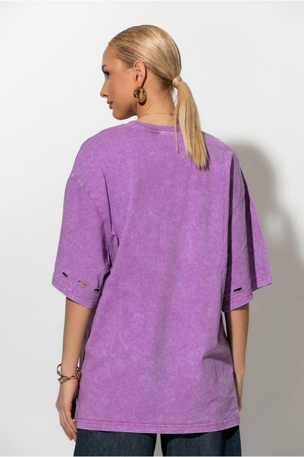 Oversized t-shirt με στάμπα no problem μωβ Oversized t-shirt με στάμπα no problem μωβ