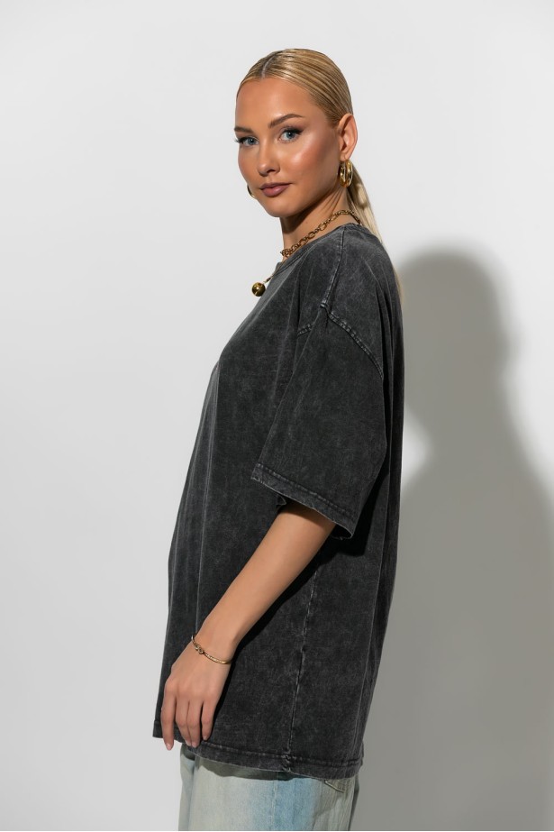 Oversized t-shirt με στάμπα care ανθρακί Oversized t-shirt με στάμπα care ανθρακί