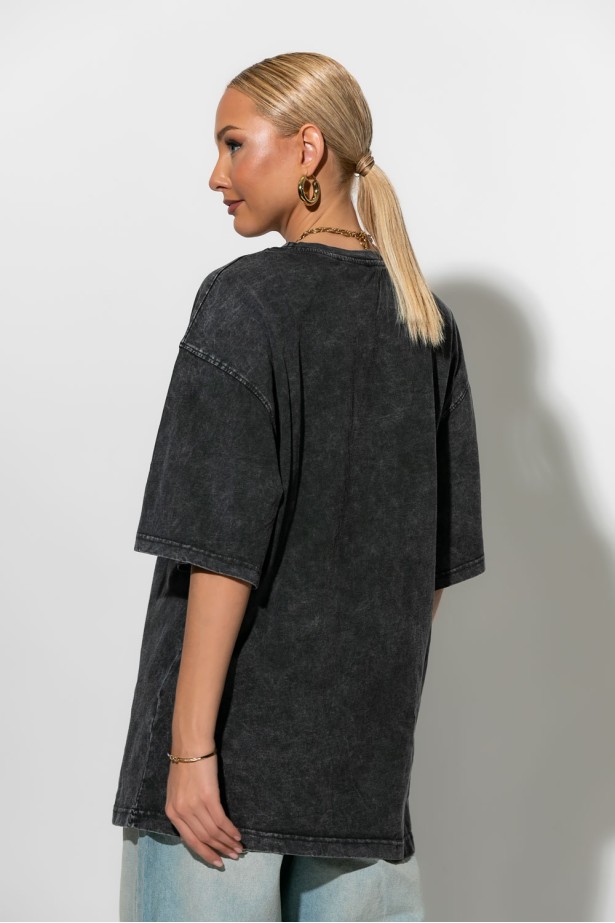 Oversized t-shirt με στάμπα care ανθρακί Oversized t-shirt με στάμπα care ανθρακί
