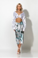 Φούστα μίντι τύπου σατέν tie dye print πετρόλ Φούστα μίντι τύπου σατέν tie dye print πετρόλ