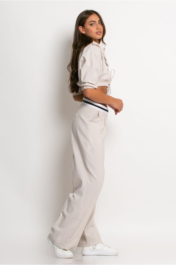 Σετ παντελόνι tailoring και cropped πουκάμισο μπεζ ανοιχτό Σετ παντελόνι tailoring και cropped πουκάμισο μπεζ ανοιχτό