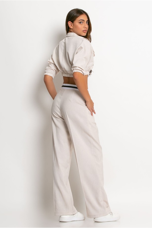 Σετ παντελόνι tailoring και cropped πουκάμισο μπεζ ανοιχτό Σετ παντελόνι tailoring και cropped πουκάμισο μπεζ ανοιχτό