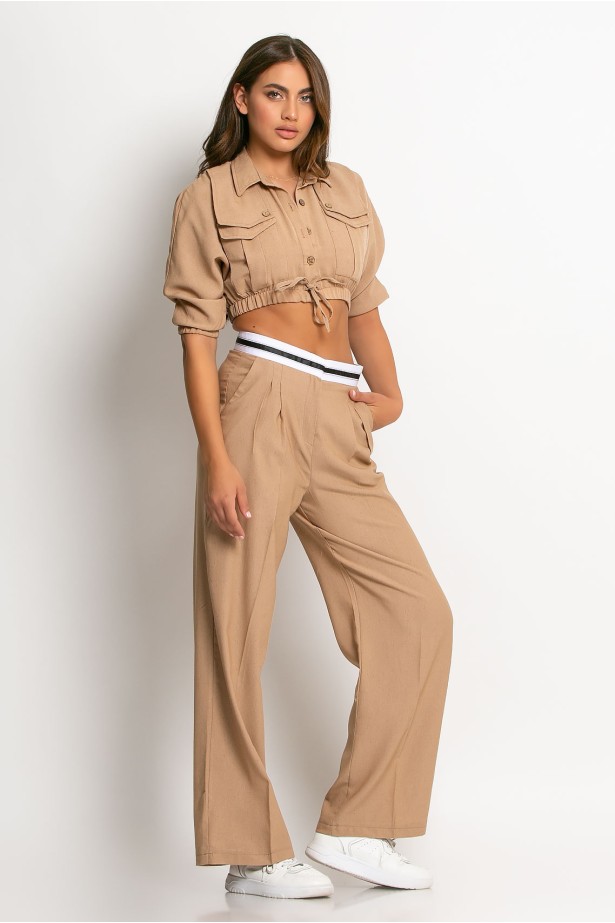 Σετ παντελόνι tailoring και cropped πουκάμισο μπεζ σκούρο Σετ παντελόνι tailoring και cropped πουκάμισο μπεζ σκούρο