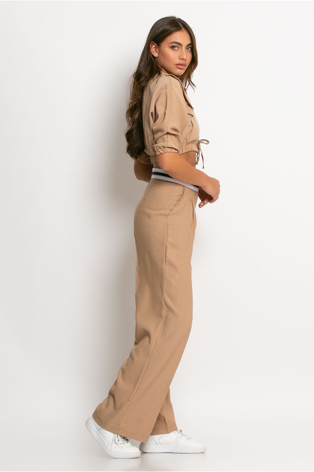 Σετ παντελόνι tailoring και cropped πουκάμισο μπεζ σκούρο Σετ παντελόνι tailoring και cropped πουκάμισο μπεζ σκούρο