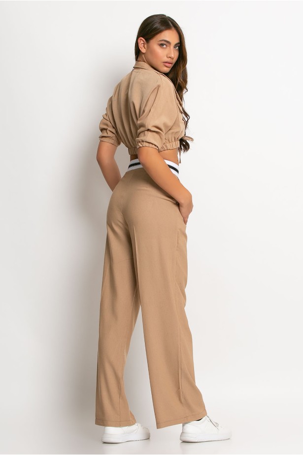 Σετ παντελόνι tailoring και cropped πουκάμισο μπεζ σκούρο Σετ παντελόνι tailoring και cropped πουκάμισο μπεζ σκούρο