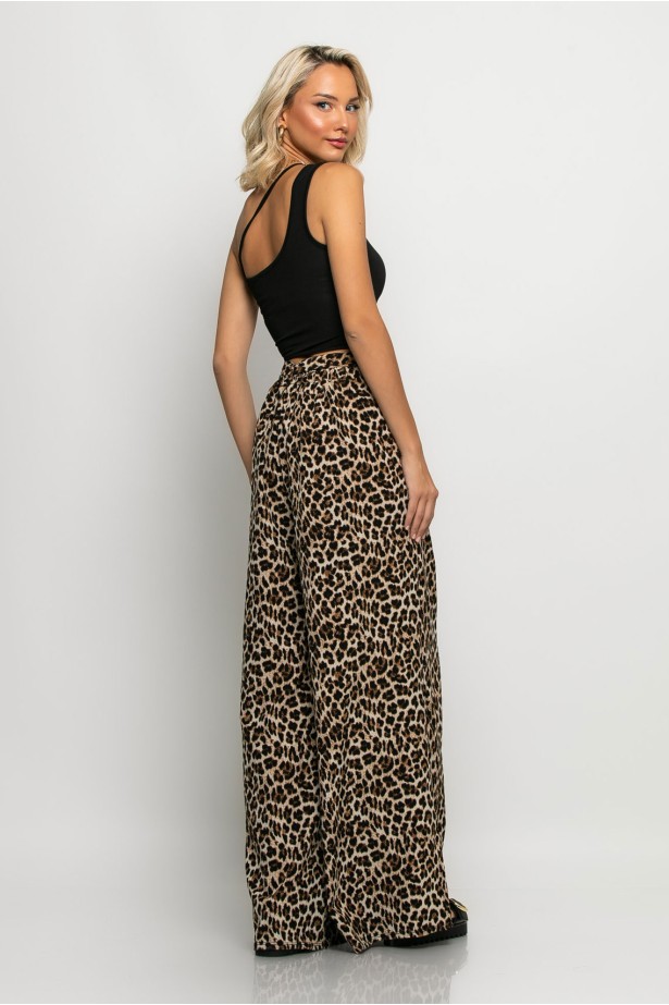 Παντελόνα με ζωνάκι και λάστιχο στην μέση leopard print μπεζ ανοιχτό Παντελόνα με ζωνάκι και λάστιχο στην μέση leopard print μπεζ ανοιχτό