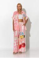 Παντελόνα με λινό και print mini frida μπεζ Παντελόνα με λινό και print mini frida μπεζ