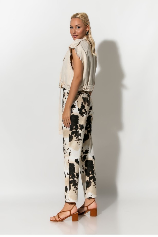 Jean straight leg cow print μπεζ Jean straight leg cow print μπεζ