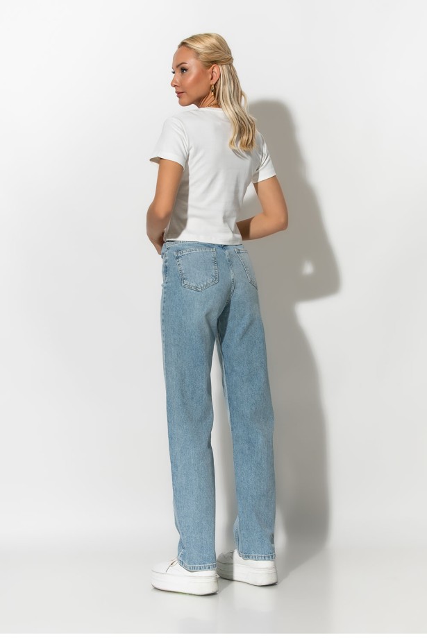 Jean straight leg με διχρωμία στην μέση μπλε ανοιχτό Jean straight leg με διχρωμία στην μέση μπλε ανοιχτό