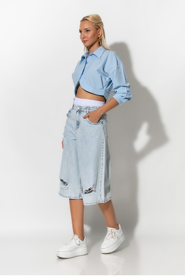 Jean loose boxer βερμούδα με φθορές μπλε Jean loose boxer βερμούδα με φθορές μπλε