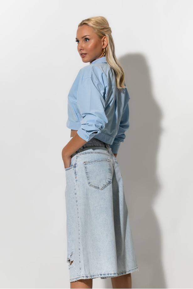 Jean loose boxer βερμούδα με φθορές μπλε Jean loose boxer βερμούδα με φθορές μπλε