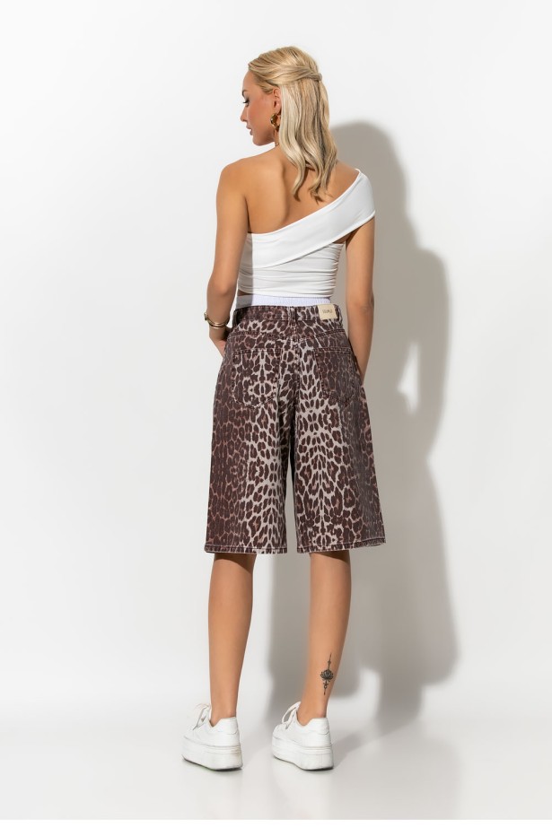Jean baggy boxer βερμούδα leopard print καφέ Jean baggy boxer βερμούδα leopard print καφέ