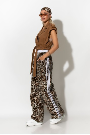 Boxer jean leopard print με ρίγες στο πλάι λιλά