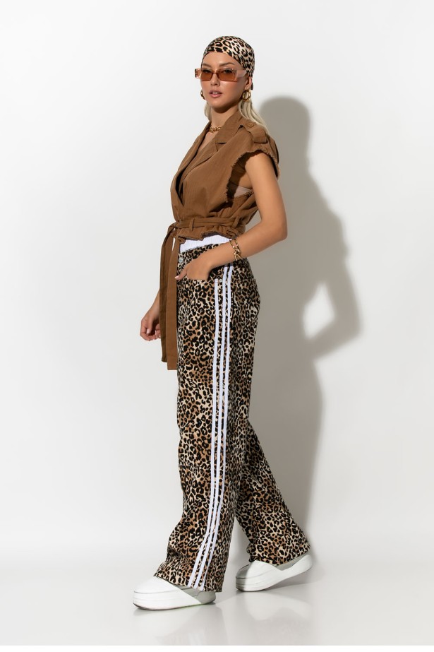 Boxer jean leopard print με ρίγες στο πλάι μπεζ Boxer jean leopard print με ρίγες στο πλάι μπεζ
