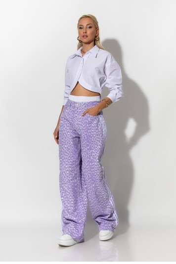 Boxer jean leopard print με ρίγες στο πλάι λιλά