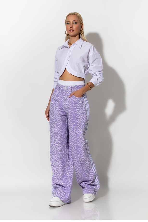 Boxer jean leopard print με ρίγες στο πλάι λιλά Boxer jean leopard print με ρίγες στο πλάι λιλά