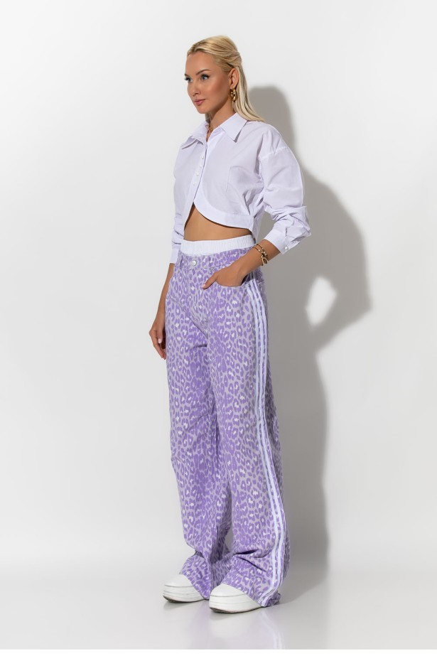 Boxer jean leopard print με ρίγες στο πλάι λιλά Boxer jean leopard print με ρίγες στο πλάι λιλά
