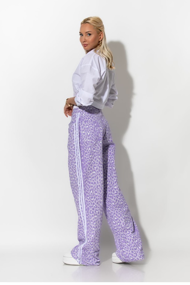 Boxer jean leopard print με ρίγες στο πλάι λιλά Boxer jean leopard print με ρίγες στο πλάι λιλά