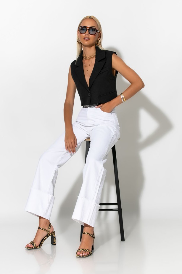Jean straight leg με μάξι ρεβέρ λευκό