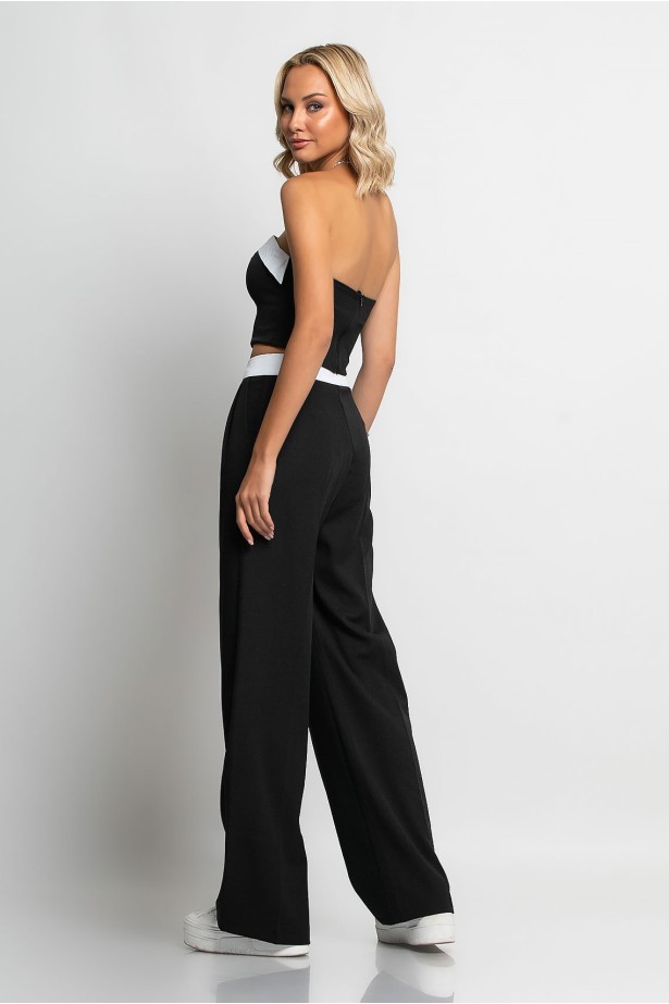 Σετ παντελόνα tailoring και στράπλες crop top μαύρο Σετ παντελόνα tailoring και στράπλες crop top μαύρο