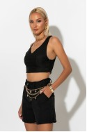 Σετ crop top τιραντέ και σορτς τύπου λινό μαύρο Σετ crop top τιραντέ και σορτς τύπου λινό μαύρο