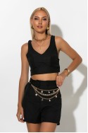 Σετ crop top τιραντέ και σορτς τύπου λινό μαύρο Σετ crop top τιραντέ και σορτς τύπου λινό μαύρο